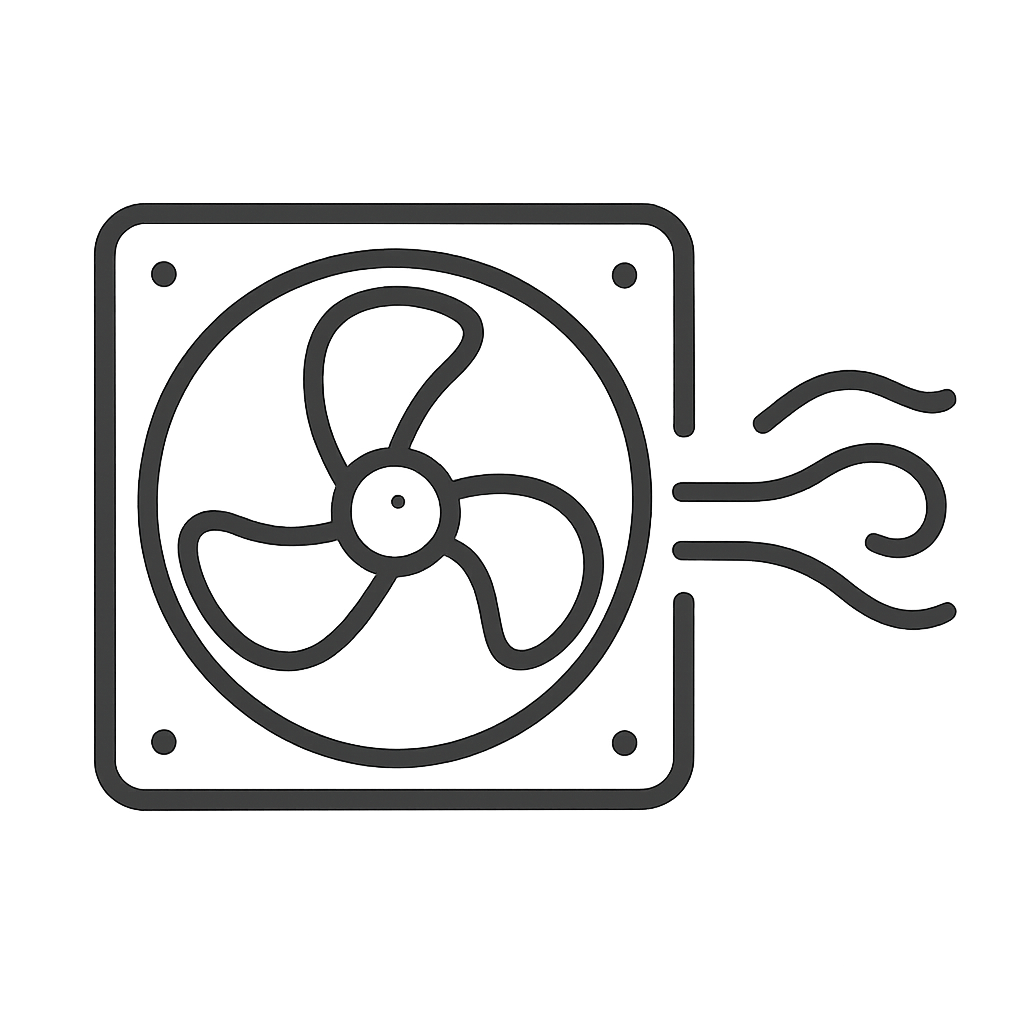 The fan in the image is depicted as blowing to the right.